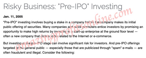 Pre IPO Issuance of skyway capital