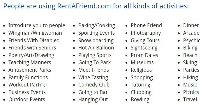 rent a friend jobs reviews